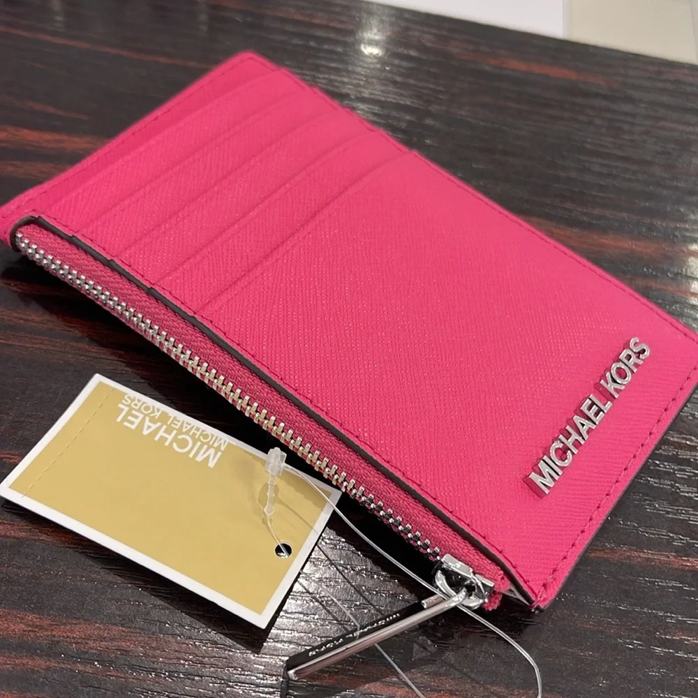 MICHAEL KORS
Jet Set Travel Medium Top Zip Leather Card Case Wallet 
Dragonfruit - Picture 5 of 16